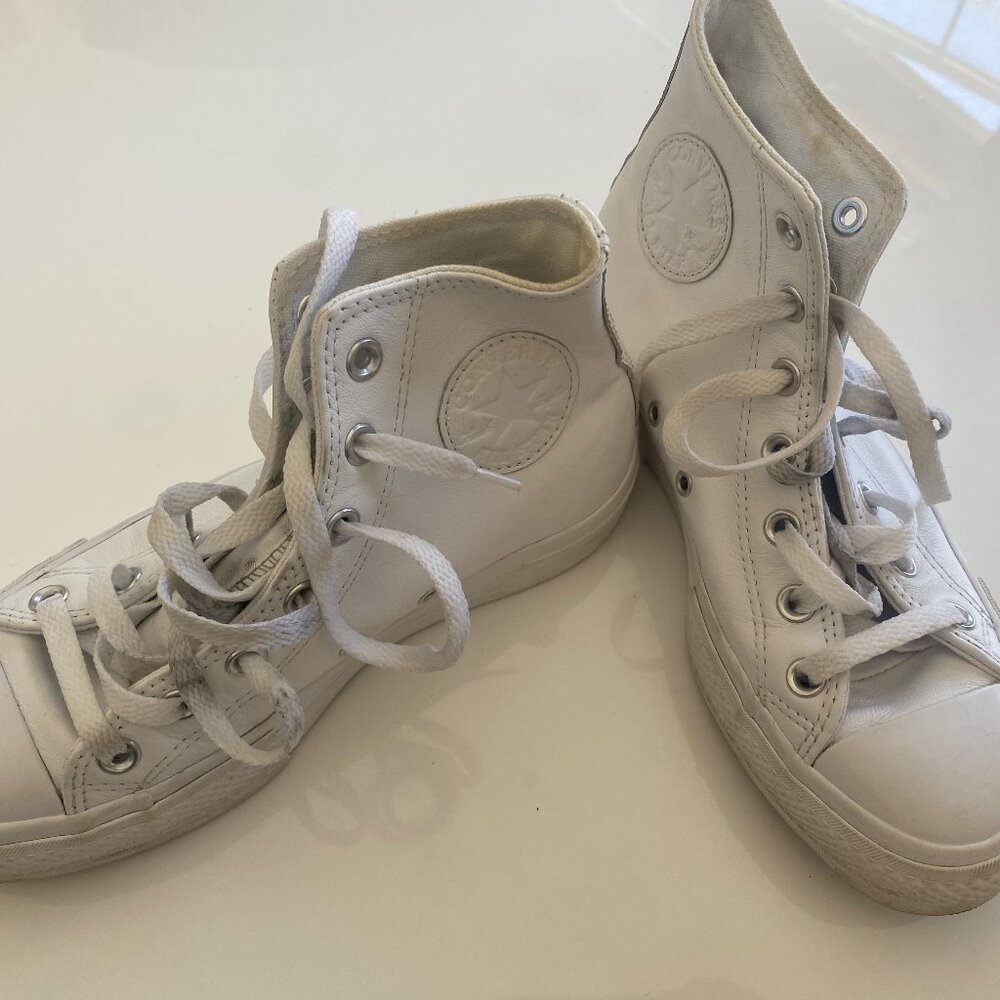 Converse white leather platform high topd